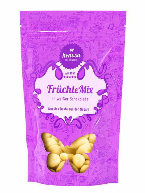 Früchtemischung in weißer Schokolade