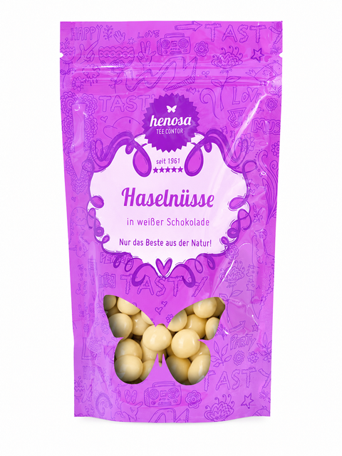 Haselnusskerne in weißer Schokolade