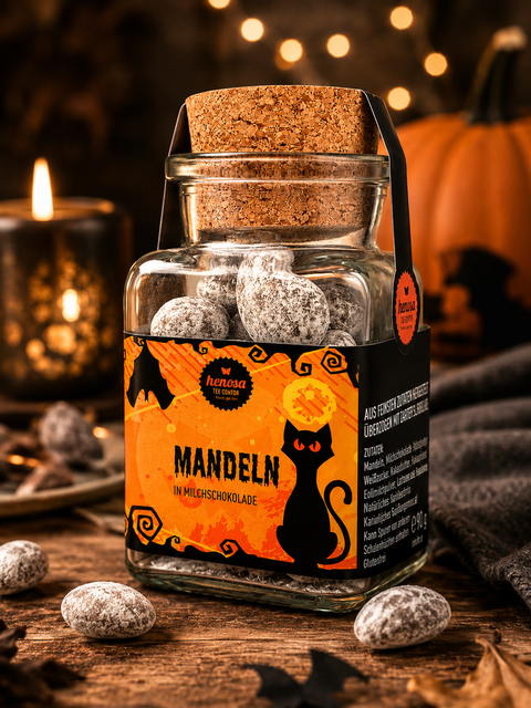 Halloween Mandeln im Korkenglas