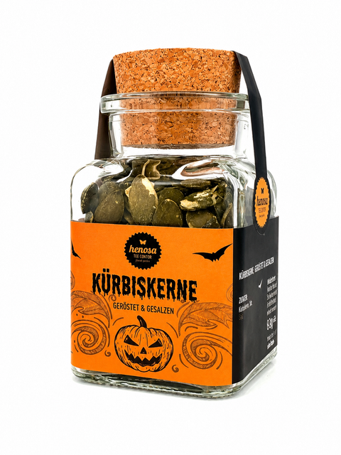 Halloween Kürbiskerne im Korkenglas